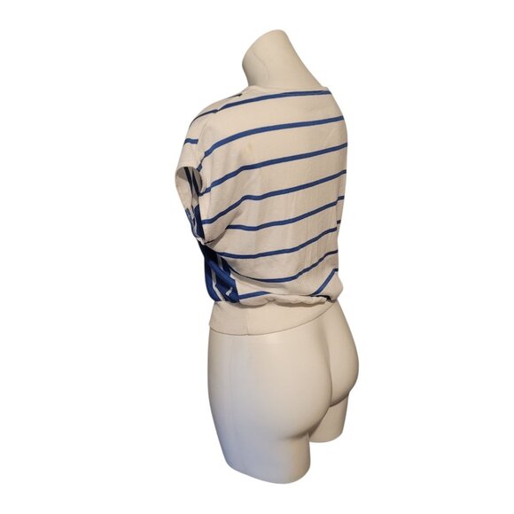 Vintage Asymmetrical Shirt Blue White Striped Small / Medium Small Stain 80s - Picture 6 of 6